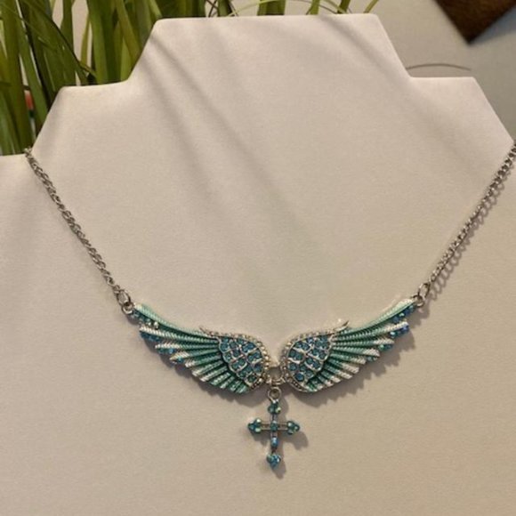 Jewelry - 3/$15~Blue Crystal Angel Wing Necklace